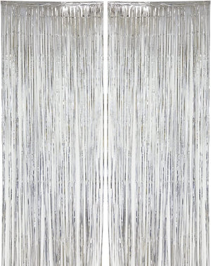 Dubkart Decor 2 PCS Silver Fringe Curtains Wedding Birthday Party Photo Booth Background