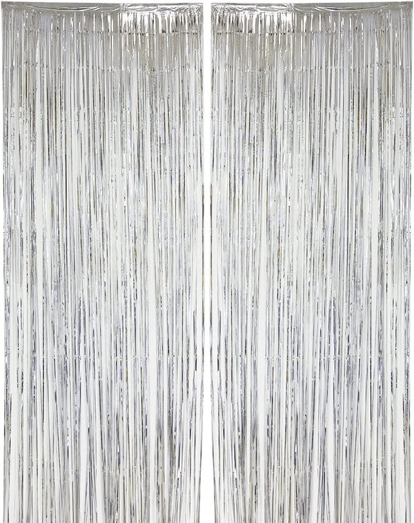 Dubkart Decor 2 PCS Silver Fringe Curtains Wedding Birthday Party Photo Booth Background