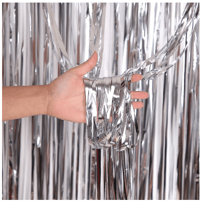 Dubkart Decor 2 PCS Silver Fringe Curtains Wedding Birthday Party Photo Booth Background