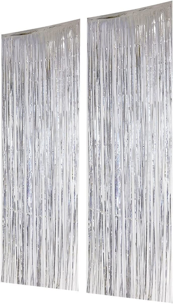 Dubkart Decor 2 PCS Silver Fringe Curtains Wedding Birthday Party Photo Booth Background