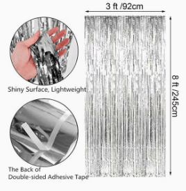 Dubkart Decor 2 PCS Silver Fringe Curtains Wedding Birthday Party Photo Booth Background