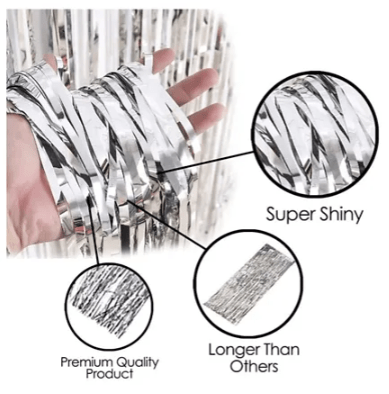 Dubkart Decor 2 PCS Silver Fringe Curtains Wedding Birthday Party Photo Booth Background