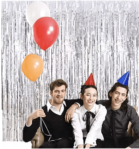 Dubkart Decor 2 PCS Silver Fringe Curtains Wedding Birthday Party Photo Booth Background