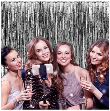 Dubkart Decor 2 PCS Silver Fringe Curtains Wedding Birthday Party Photo Booth Background