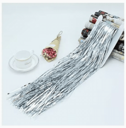 Dubkart Decor 2 PCS Silver Fringe Curtains Wedding Birthday Party Photo Booth Background