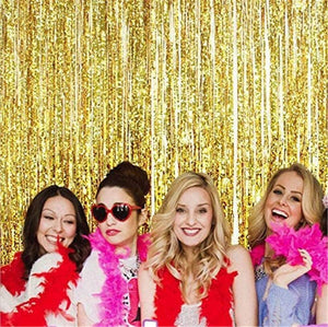 Dubkart Decor 3 PCS Light Gold Champagne Color Fringe Curtains Party Photo Booth Background