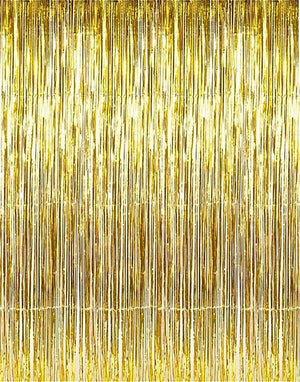 Dubkart Decor 3 PCS Light Gold Champagne Color Fringe Curtains Party Photo Booth Background