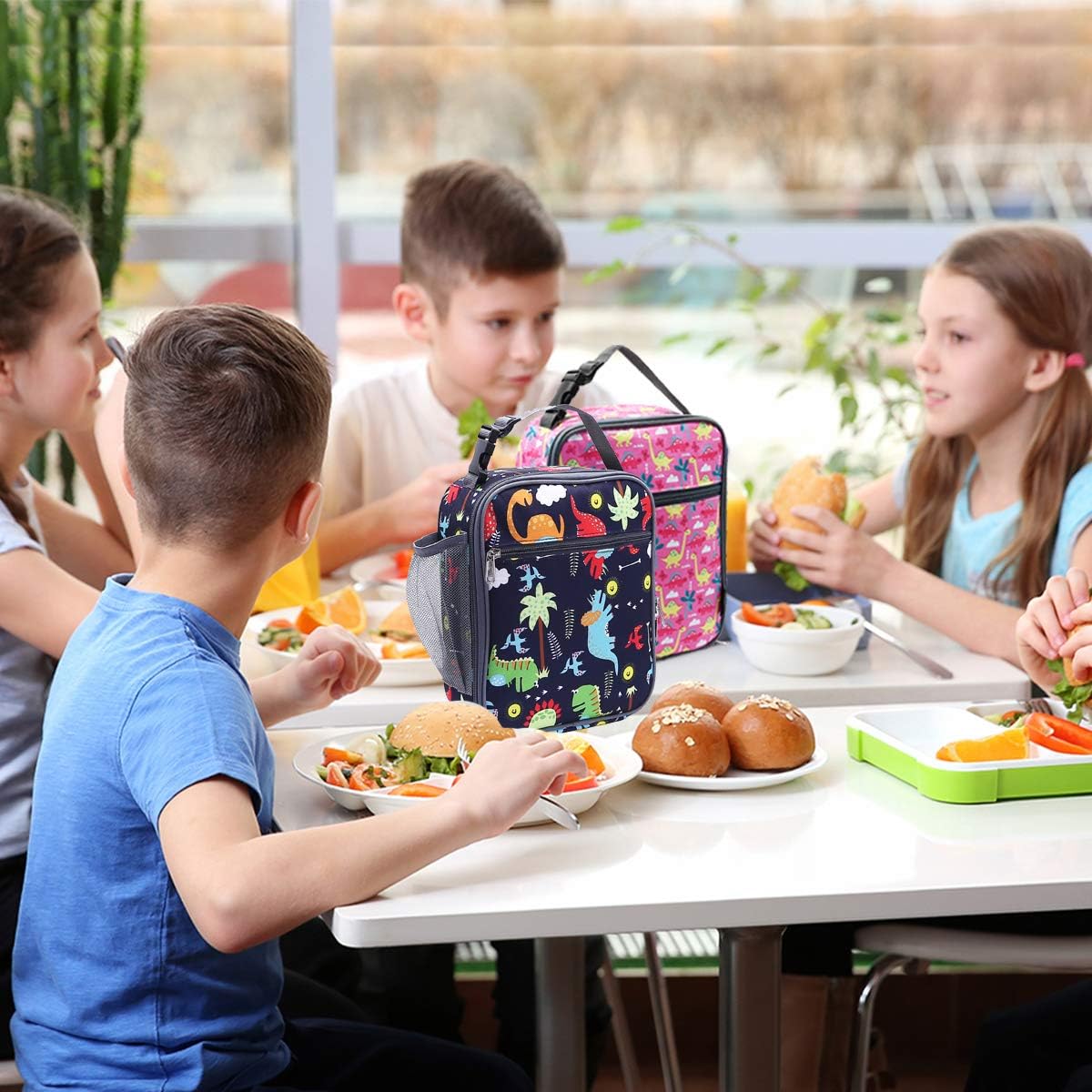 Dubkart Dinosaur Insulated Kids Lunch Bag with Side Mesh Pocket