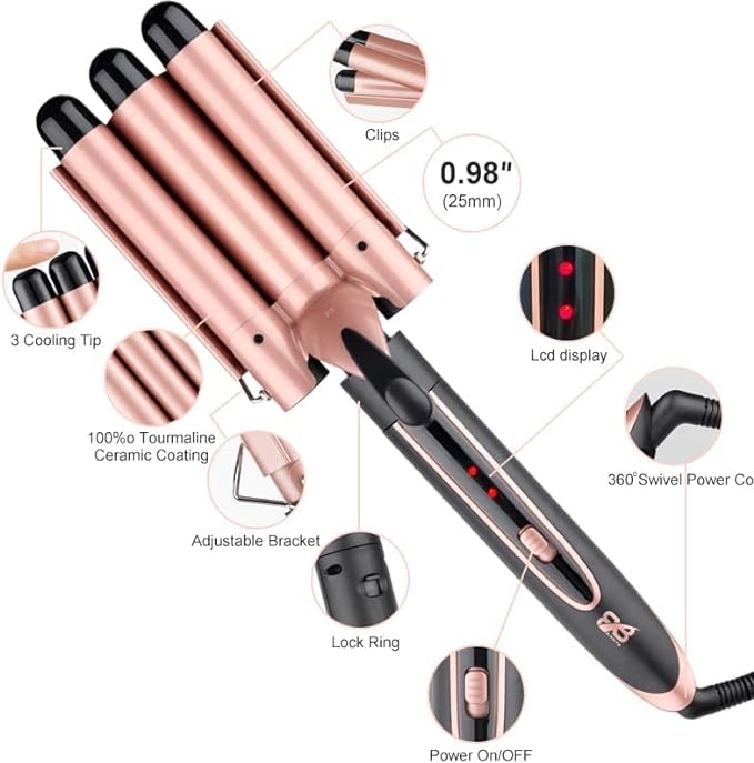 Dubkart DUBKART 5 in1 Hair Curling Wand Set - Hair Curler with 5 Interchangeable Ceramic Barrel (9,32mm) LED Temperature Adjustable Hair Curling Iron with Heat-Resistant Glove