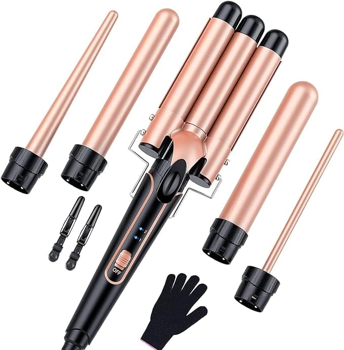 Dubkart DUBKART 5 in1 Hair Curling Wand Set - Hair Curler with 5 Interchangeable Ceramic Barrel (9,32mm) LED Temperature Adjustable Hair Curling Iron with Heat-Resistant Glove