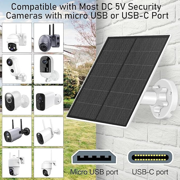 Dubkart DUBKART 6W Solar Panel for Security Camera,Solar Panel Type-C &Micro,Camera Solar Panel for Rechargeable Battery Security Camera,IP65 Waterproof 360°Adjustable Mounting (6W)