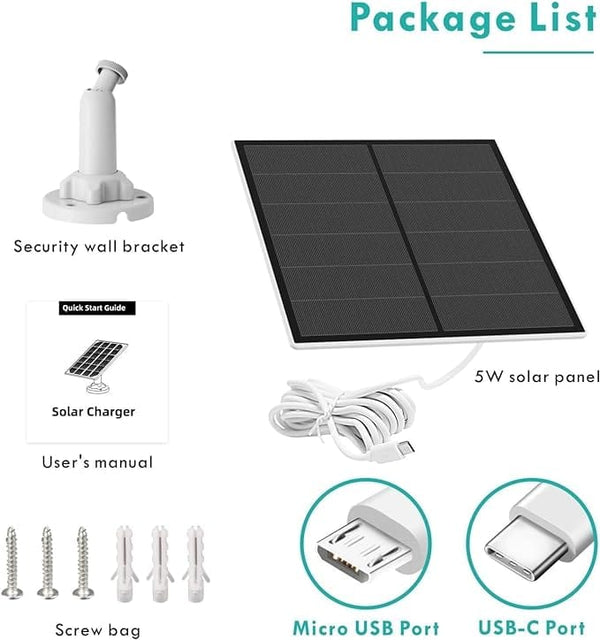 Dubkart DUBKART 6W Solar Panel for Security Camera,Solar Panel Type-C &Micro,Camera Solar Panel for Rechargeable Battery Security Camera,IP65 Waterproof 360°Adjustable Mounting (6W)