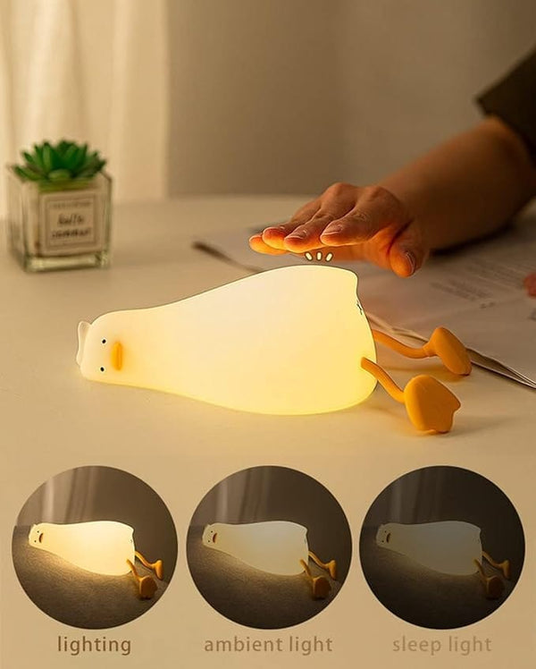 Dubkart DUBKART LED Lying Flat Duck Night Light, 3 Level Dimmable Nursery Nightlight,Warm Light, Silicone Rechargeable Nursery Nightlight Bedside Touch Lamp for Breastfeeding, Room Decor