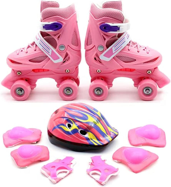 Dubkart DUBKART Roller Skates Adjustable Size Double Row 4 Wheel Skates for Children Skates for Boys And Girls Including Full Protective Gear Set