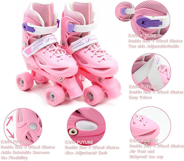 Dubkart DUBKART Roller Skates Adjustable Size Double Row 4 Wheel Skates for Children Skates for Boys And Girls Including Full Protective Gear Set