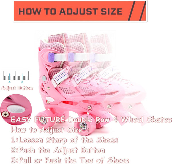 Dubkart DUBKART Roller Skates Adjustable Size Double Row 4 Wheel Skates for Children Skates for Boys And Girls Including Full Protective Gear Set