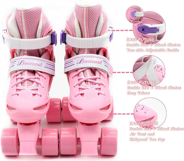 Dubkart DUBKART Roller Skates Adjustable Size Double Row 4 Wheel Skates for Children Skates for Boys And Girls Including Full Protective Gear Set