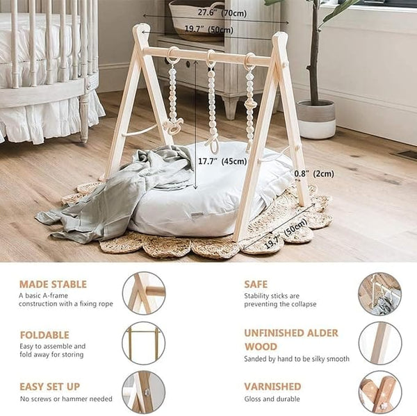 Dubkart DUBKART Wooden Baby Gym with 6 Hanging Toys Foldable Baby Play Gym Frame Activity Gym Hanging Bar Newborn Gift Baby Girl and Boy Gym，Baby Toys for Perfect 0-1.5 Years Baby
