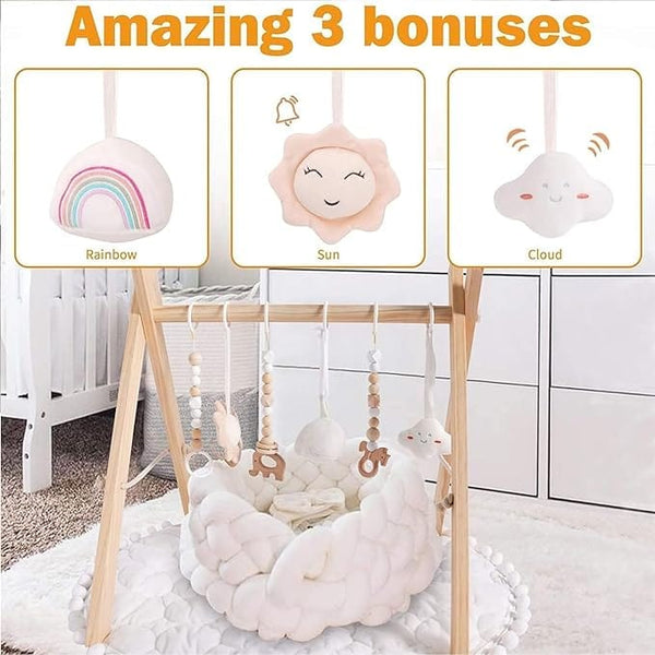 Dubkart DUBKART Wooden Baby Gym with 6 Hanging Toys Foldable Baby Play Gym Frame Activity Gym Hanging Bar Newborn Gift Baby Girl and Boy Gym，Baby Toys for Perfect 0-1.5 Years Baby
