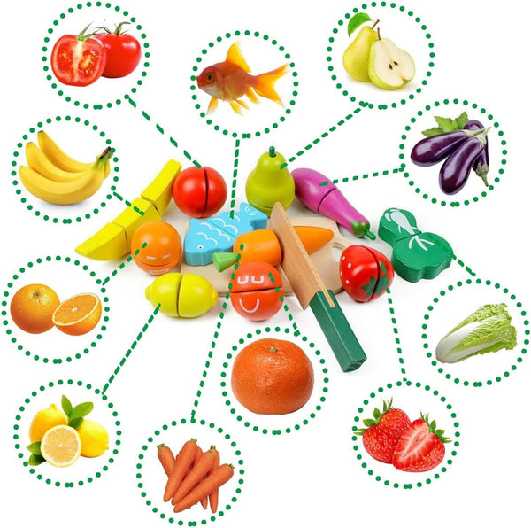 Dubkart Educational toys Kids Wooden Play Vegetables Fruits Food Pretend Play Toys Set