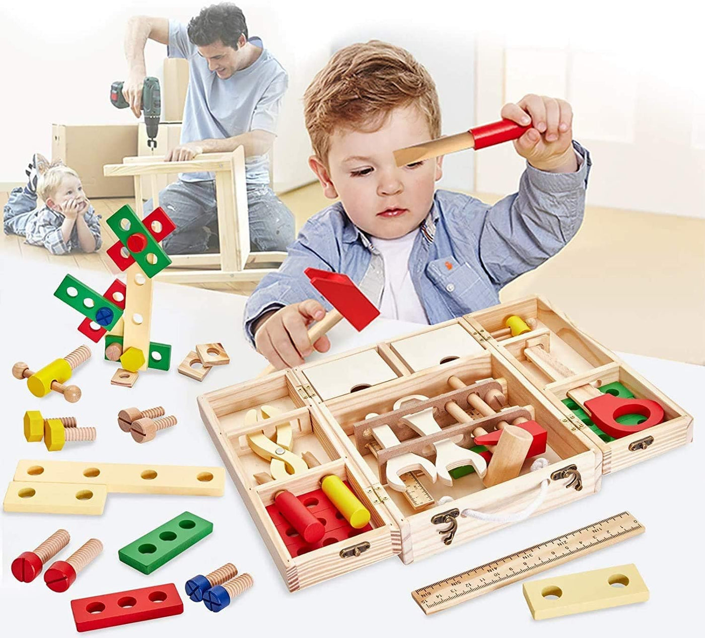 Dubkart Educational toys Kids Wooden Tool Box Pretend Play Toy Set