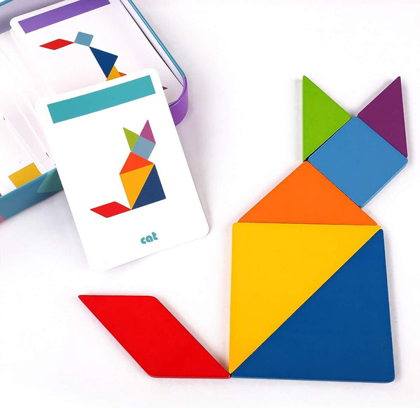 Dubkart Educational toys Tangram Kids Puzzle Early Education Box With 60 Cards (120 Puzzles)