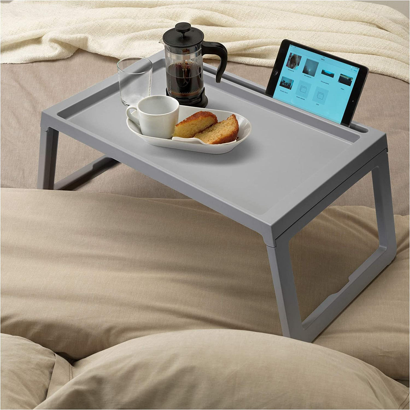 Dubkart Foldable Bed Table Tray Caddy for Food Laptop (Grey)