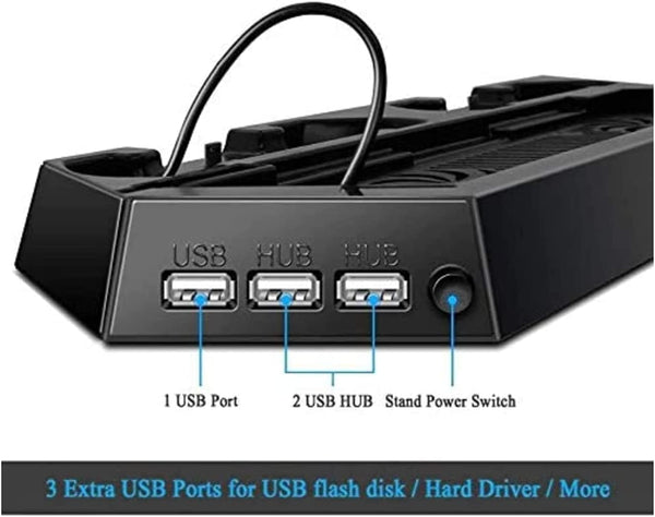 Dubkart Gaming 2in1 PS4 Slim Vertical Stand with Cooling Fan Dual Charging Dock