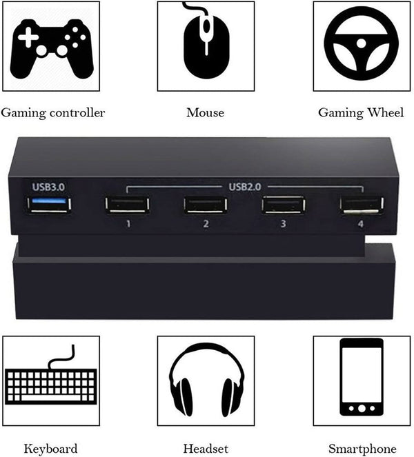Dubkart Gaming 5 Port High Speed USB HUB Dock Splitter for Play Station PS4 USB