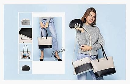 Dubkart Handbags 3PCS Women's Tote Hand Shoulder Bag Set Wallet Purse (Beige & Black)