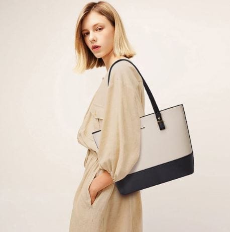 Dubkart Handbags 3PCS Women's Tote Hand Shoulder Bag Set Wallet Purse (Beige & Black)