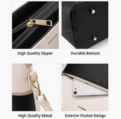 Dubkart Handbags 3PCS Women's Tote Hand Shoulder Bag Set Wallet Purse (Beige & Black)