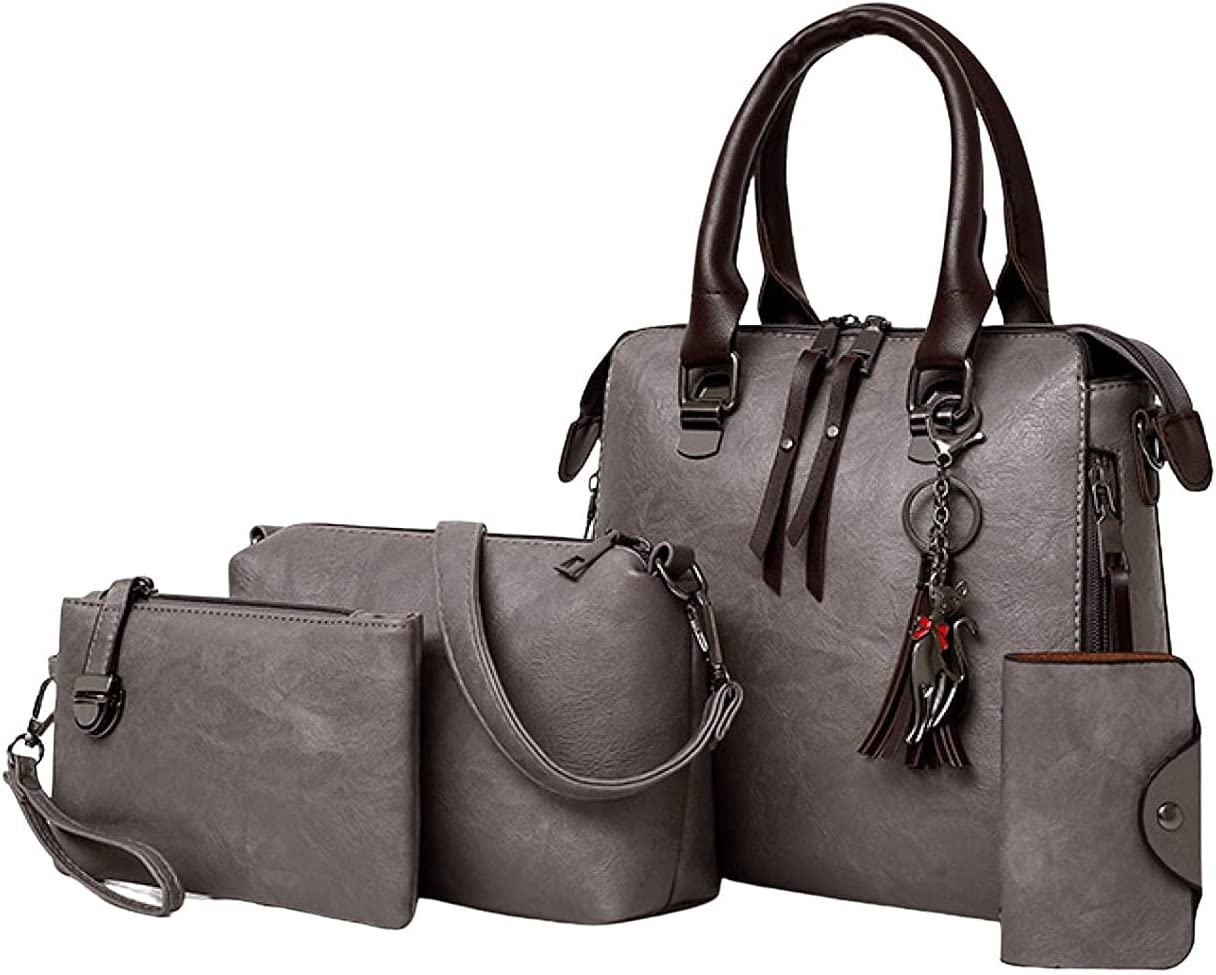 Dubkart Handbags 4 PCS Women's Shoulder Crossbody Tote Handbag Set (Grey)