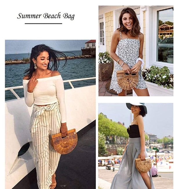 Dubkart Handbags Handmade Summer Bamboo Basket Straw Woven Tote Clutch Bag