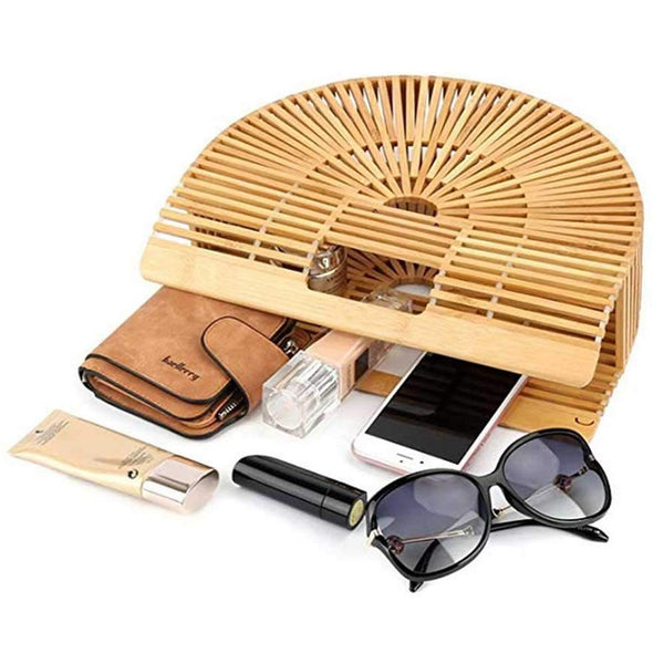 Dubkart Handbags Handmade Summer Bamboo Basket Straw Woven Tote Clutch Bag