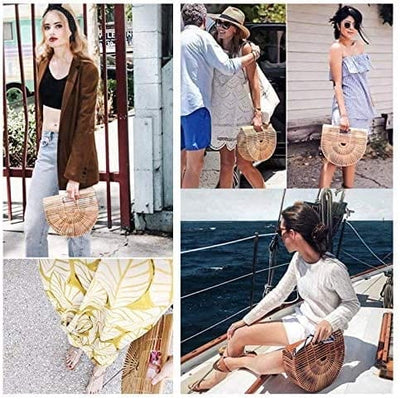 Dubkart Handbags Handmade Summer Bamboo Basket Straw Woven Tote Clutch Bag