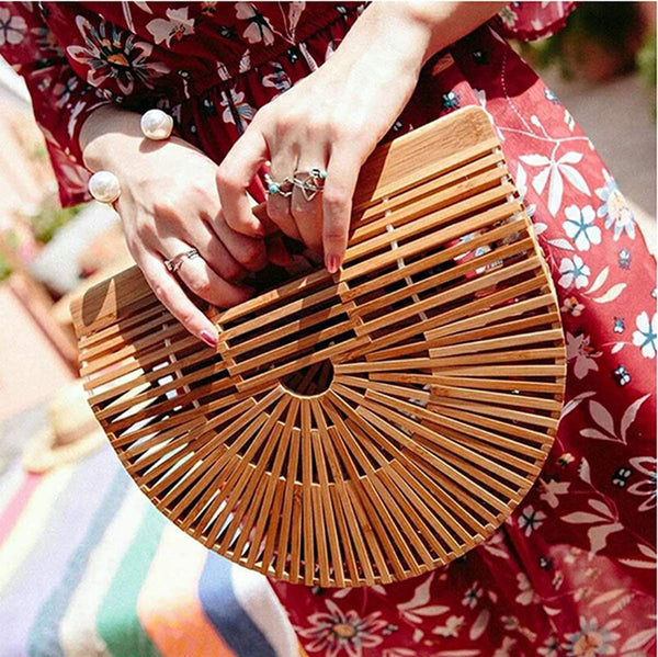 Dubkart Handbags Handmade Summer Bamboo Basket Straw Woven Tote Clutch Bag