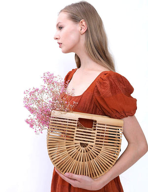 Dubkart Handbags Handmade Summer Bamboo Basket Straw Woven Tote Clutch Bag