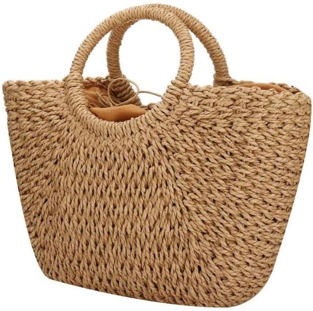 DubKart Handbags Handmade Summer Vintage Straw Bag Half Circle Purse