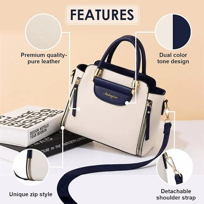 Dubkart Handbags Women's Classy Tote Handbag Purse Shoulder Bag (White & Blue)