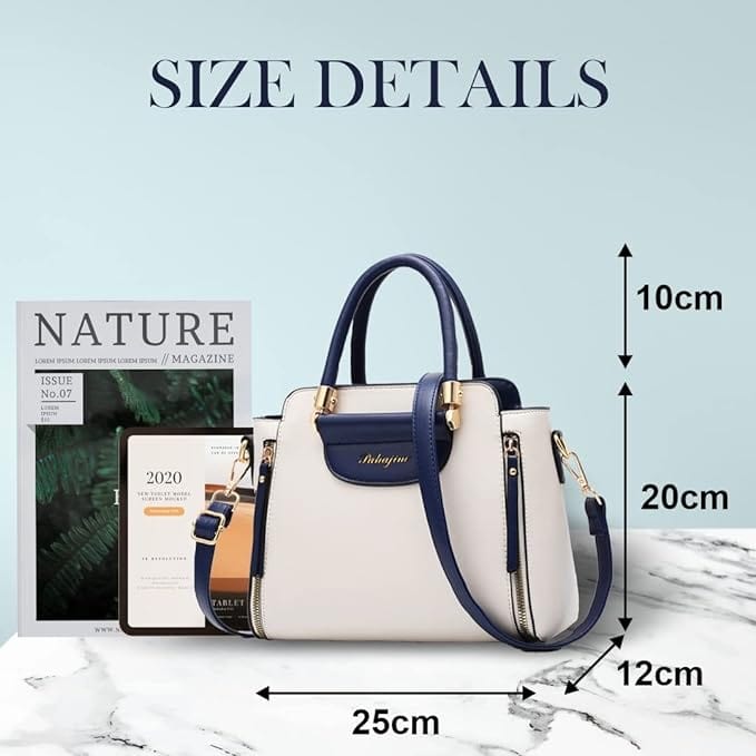Dubkart Handbags Women's Classy Tote Handbag Purse Shoulder Bag (White & Blue)