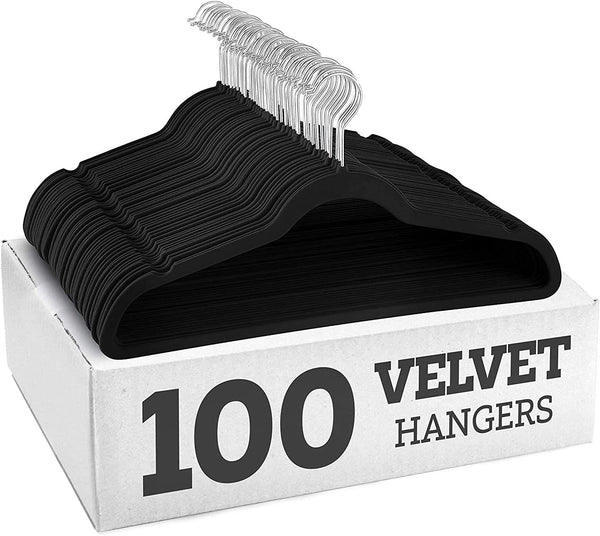 Dubkart Hangers 100 PCS Ultra Thin Non-Slip Velvet Suit Hangers Swivel Hook