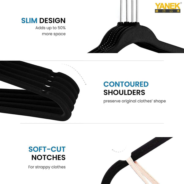 Dubkart Hangers 100 PCS Ultra Thin Non-Slip Velvet Suit Hangers Swivel Hook