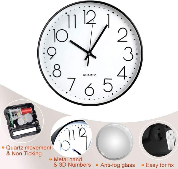 Dubkart Home decor 12 Inch Ultra-Quiet Simple Modern Wall Clock