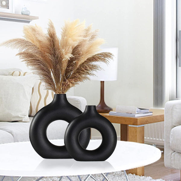 Dubkart Home decor 2 PCS Nordic Home Décor Ceramic Vase Set (Black)