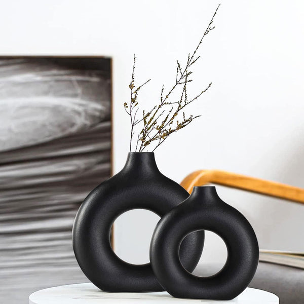 Dubkart Home decor 2 PCS Nordic Home Décor Ceramic Vase Set (Black)