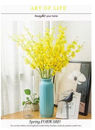 Dubkart Home decor 3 PCS Decorative Artificial Yellow Orchid Flower Plants