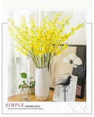 Dubkart Home decor 3 PCS Decorative Artificial Yellow Orchid Flower Plants