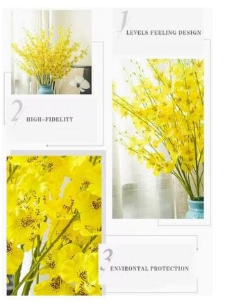 Dubkart Home decor 3 PCS Decorative Artificial Yellow Orchid Flower Plants