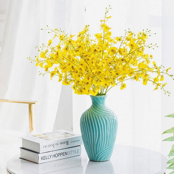 Dubkart Home decor 3 PCS Decorative Artificial Yellow Orchid Flower Plants